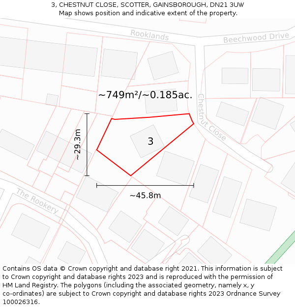 3, CHESTNUT CLOSE, SCOTTER, GAINSBOROUGH, DN21 3UW: Plot and title map