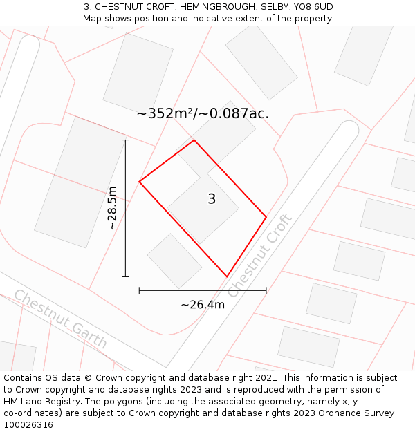 3, CHESTNUT CROFT, HEMINGBROUGH, SELBY, YO8 6UD: Plot and title map