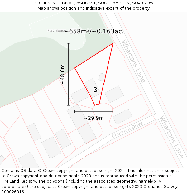 3, CHESTNUT DRIVE, ASHURST, SOUTHAMPTON, SO40 7DW: Plot and title map