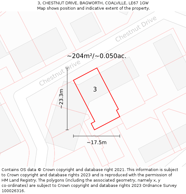 3, CHESTNUT DRIVE, BAGWORTH, COALVILLE, LE67 1GW: Plot and title map