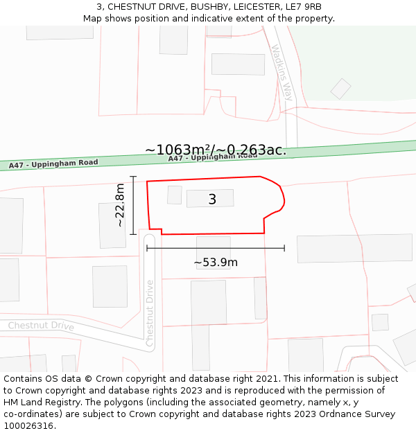 3, CHESTNUT DRIVE, BUSHBY, LEICESTER, LE7 9RB: Plot and title map