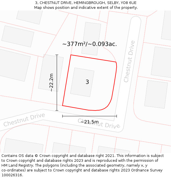 3, CHESTNUT DRIVE, HEMINGBROUGH, SELBY, YO8 6UE: Plot and title map