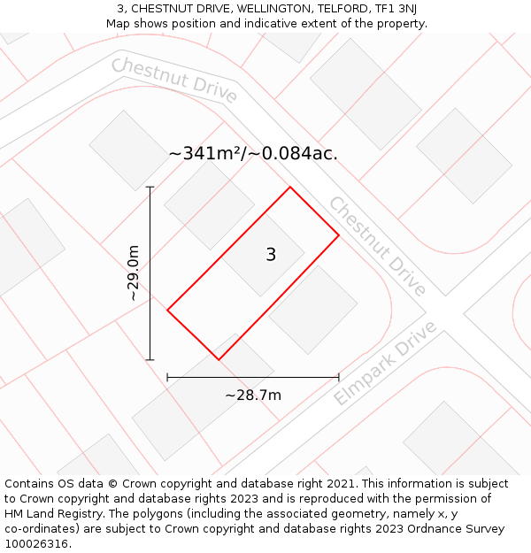 3, CHESTNUT DRIVE, WELLINGTON, TELFORD, TF1 3NJ: Plot and title map