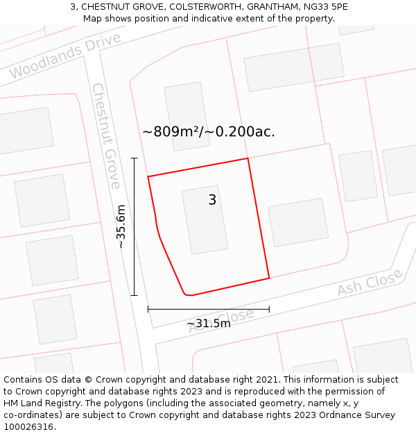 3, CHESTNUT GROVE, COLSTERWORTH, GRANTHAM, NG33 5PE: Plot and title map