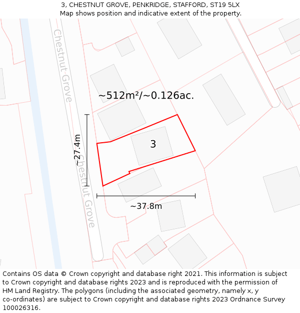 3, CHESTNUT GROVE, PENKRIDGE, STAFFORD, ST19 5LX: Plot and title map
