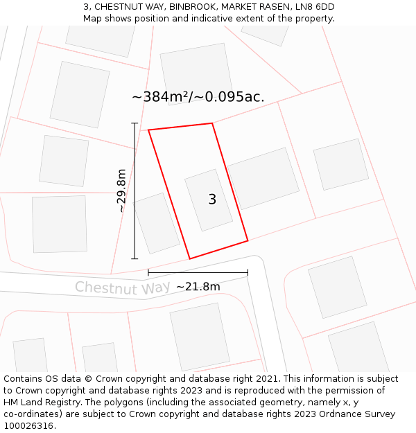 3, CHESTNUT WAY, BINBROOK, MARKET RASEN, LN8 6DD: Plot and title map