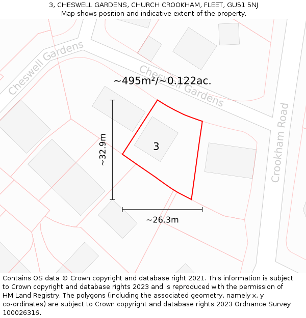 3, CHESWELL GARDENS, CHURCH CROOKHAM, FLEET, GU51 5NJ: Plot and title map