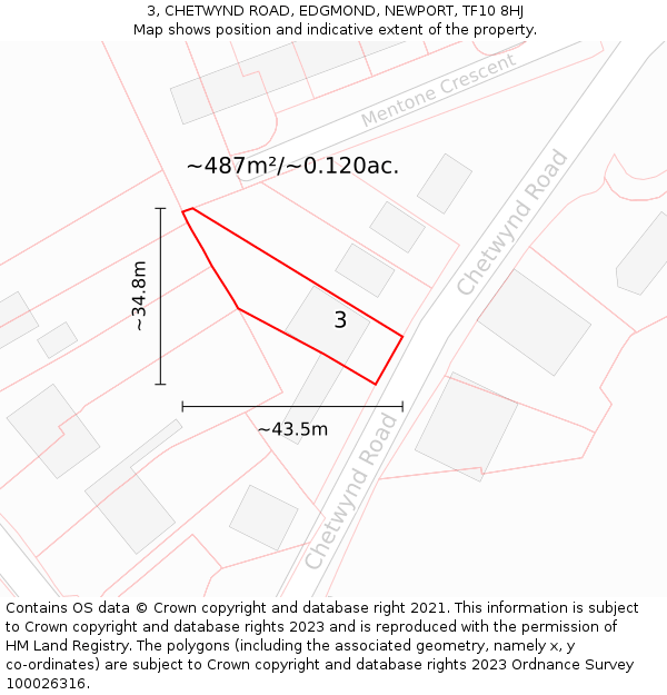 3, CHETWYND ROAD, EDGMOND, NEWPORT, TF10 8HJ: Plot and title map