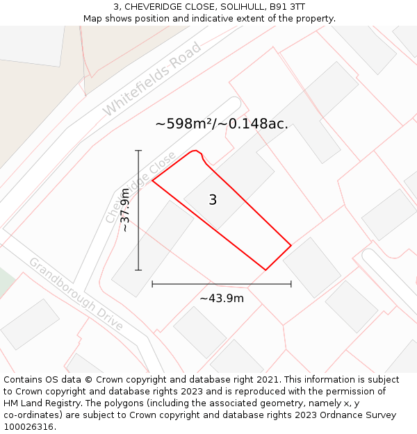 3, CHEVERIDGE CLOSE, SOLIHULL, B91 3TT: Plot and title map