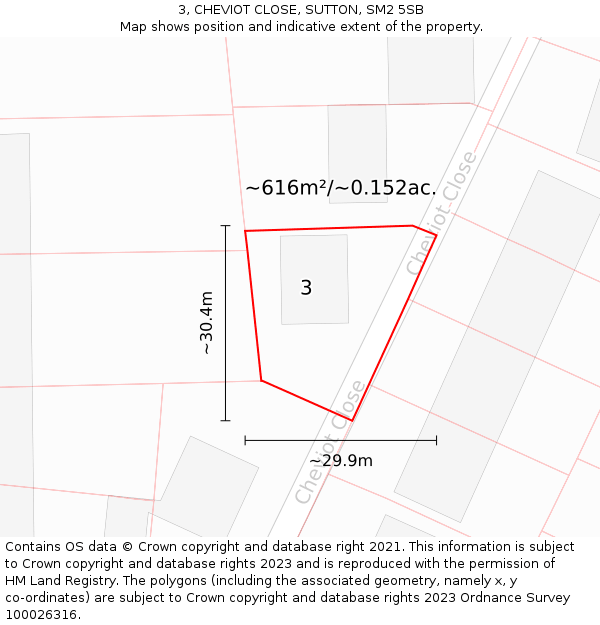 3, CHEVIOT CLOSE, SUTTON, SM2 5SB: Plot and title map