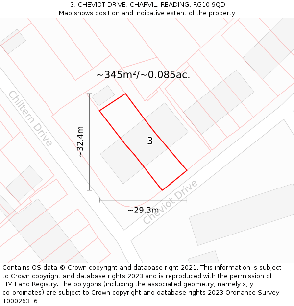 3, CHEVIOT DRIVE, CHARVIL, READING, RG10 9QD: Plot and title map