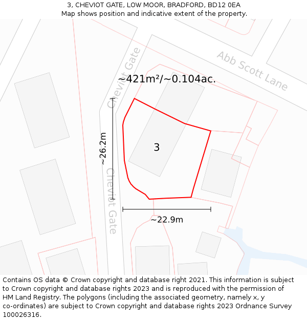 3, CHEVIOT GATE, LOW MOOR, BRADFORD, BD12 0EA: Plot and title map
