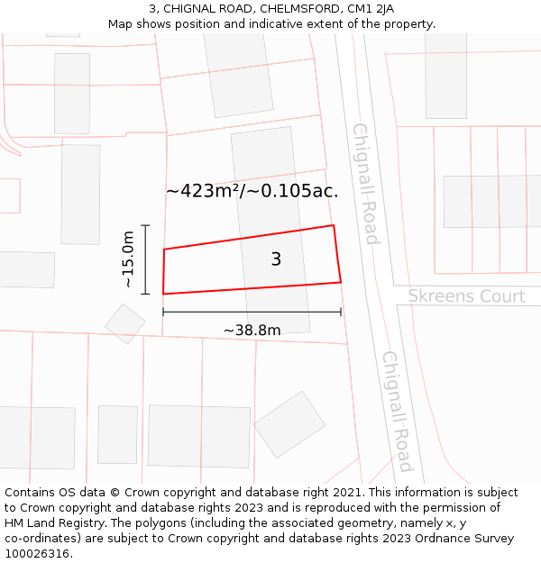 3, CHIGNAL ROAD, CHELMSFORD, CM1 2JA: Plot and title map