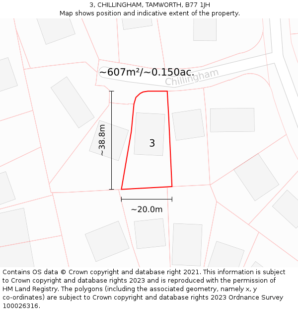 3, CHILLINGHAM, TAMWORTH, B77 1JH: Plot and title map
