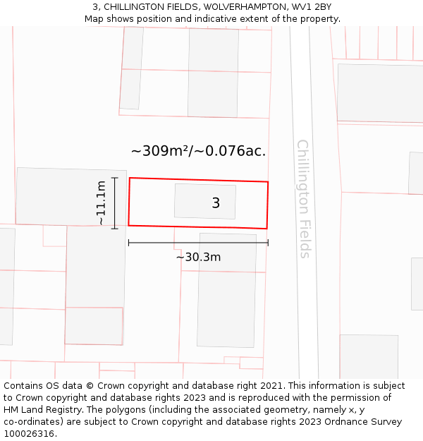 3, CHILLINGTON FIELDS, WOLVERHAMPTON, WV1 2BY: Plot and title map