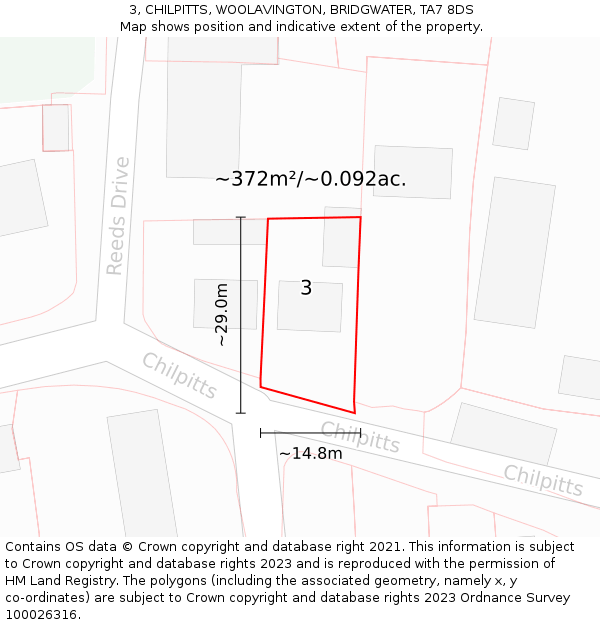 3, CHILPITTS, WOOLAVINGTON, BRIDGWATER, TA7 8DS: Plot and title map