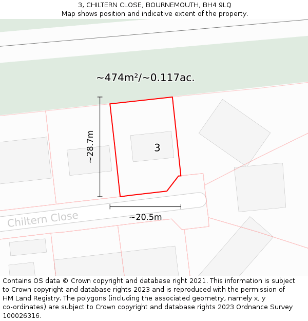 3, CHILTERN CLOSE, BOURNEMOUTH, BH4 9LQ: Plot and title map