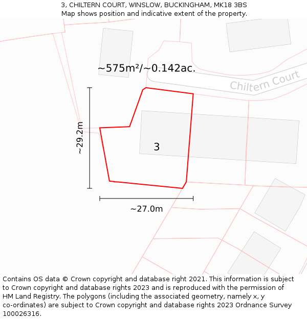 3, CHILTERN COURT, WINSLOW, BUCKINGHAM, MK18 3BS: Plot and title map