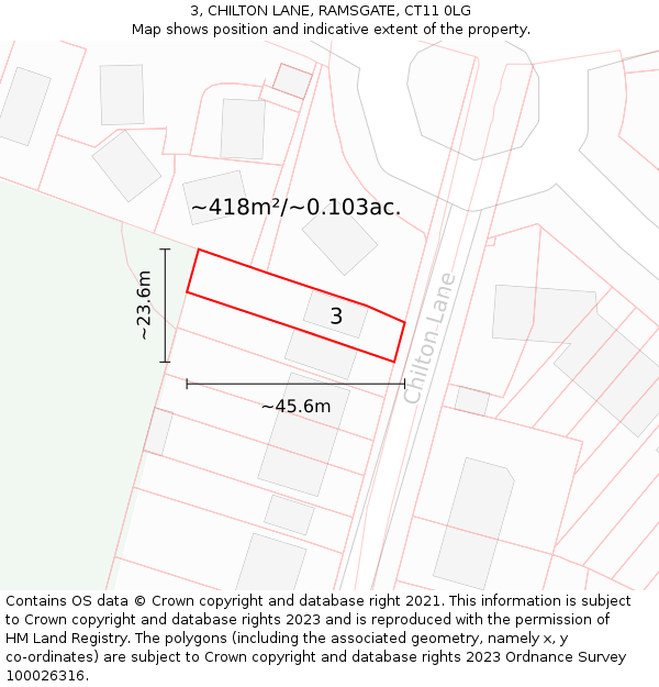 3, CHILTON LANE, RAMSGATE, CT11 0LG: Plot and title map