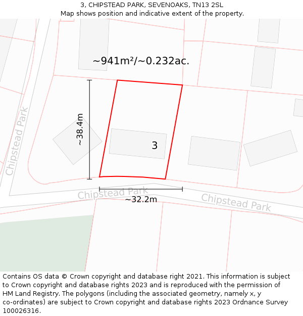 3, CHIPSTEAD PARK, SEVENOAKS, TN13 2SL: Plot and title map