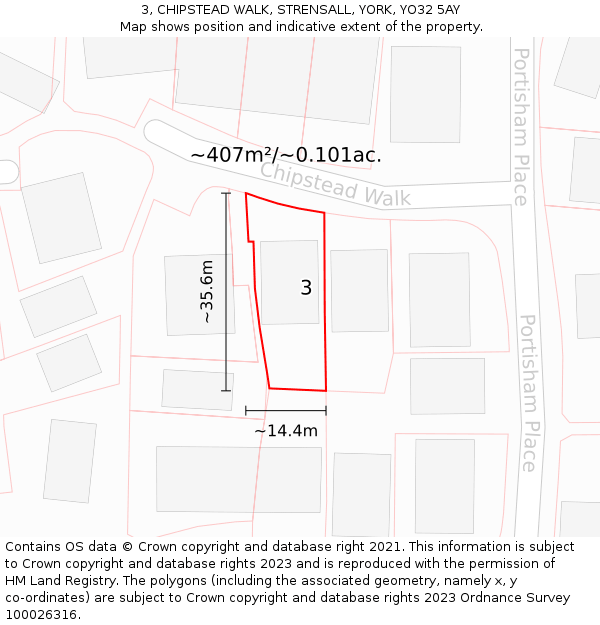 3, CHIPSTEAD WALK, STRENSALL, YORK, YO32 5AY: Plot and title map