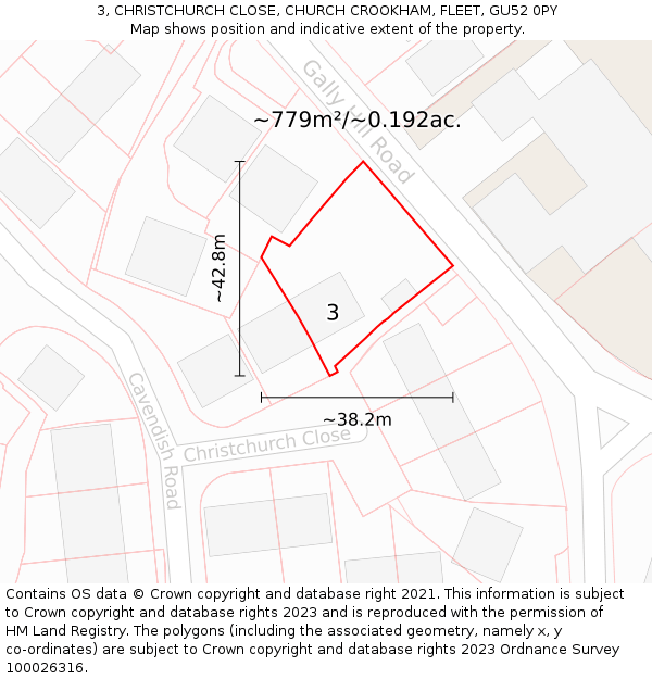 3, CHRISTCHURCH CLOSE, CHURCH CROOKHAM, FLEET, GU52 0PY: Plot and title map