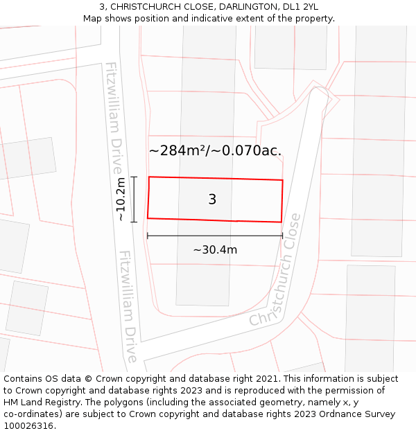3, CHRISTCHURCH CLOSE, DARLINGTON, DL1 2YL: Plot and title map