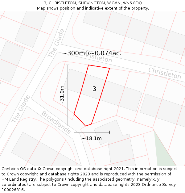 3, CHRISTLETON, SHEVINGTON, WIGAN, WN6 8DQ: Plot and title map