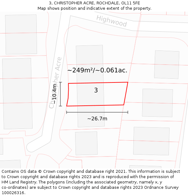 3, CHRISTOPHER ACRE, ROCHDALE, OL11 5FE: Plot and title map