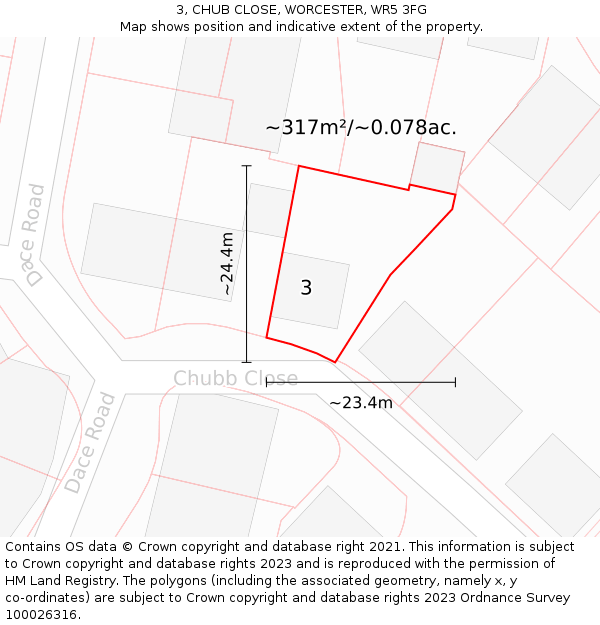 3, CHUB CLOSE, WORCESTER, WR5 3FG: Plot and title map
