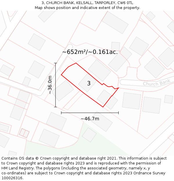 3, CHURCH BANK, KELSALL, TARPORLEY, CW6 0TL: Plot and title map
