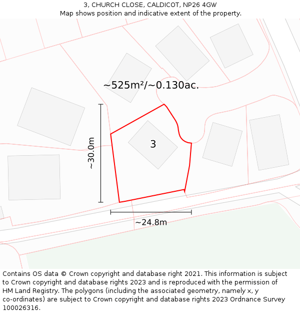 3, CHURCH CLOSE, CALDICOT, NP26 4GW: Plot and title map
