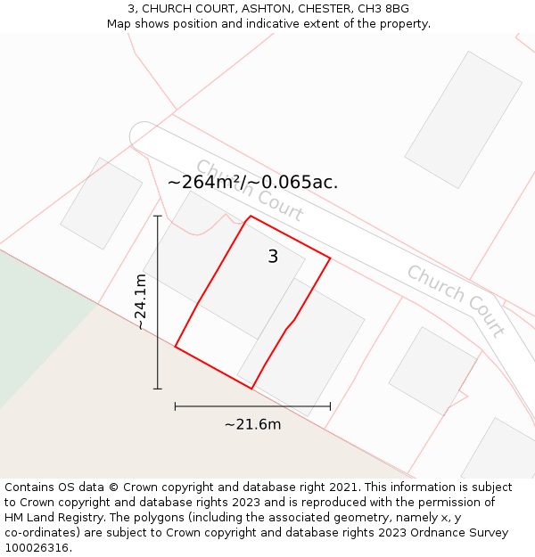 3, CHURCH COURT, ASHTON, CHESTER, CH3 8BG: Plot and title map