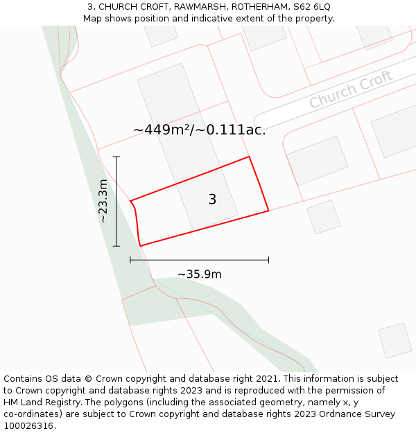 3, CHURCH CROFT, RAWMARSH, ROTHERHAM, S62 6LQ: Plot and title map