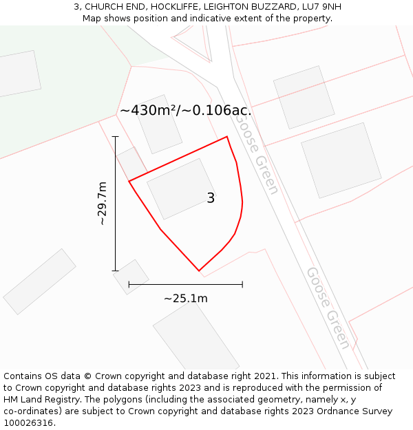 3, CHURCH END, HOCKLIFFE, LEIGHTON BUZZARD, LU7 9NH: Plot and title map