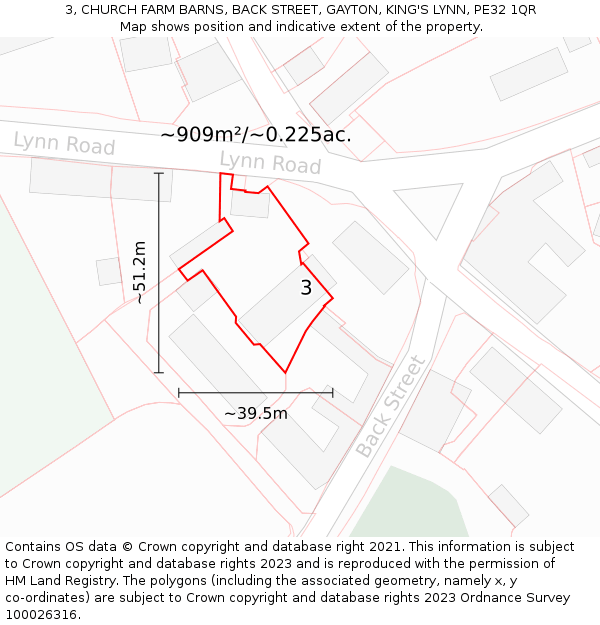 3, CHURCH FARM BARNS, BACK STREET, GAYTON, KING'S LYNN, PE32 1QR: Plot and title map