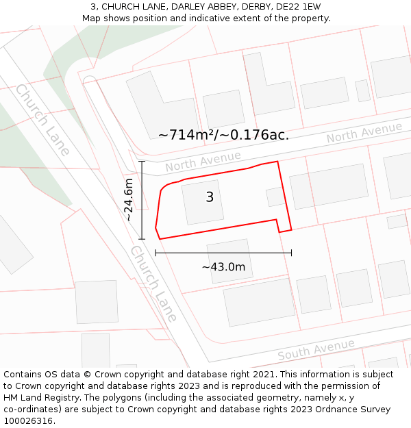 3, CHURCH LANE, DARLEY ABBEY, DERBY, DE22 1EW: Plot and title map