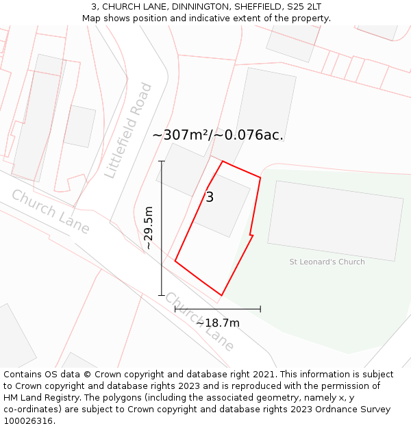 3, CHURCH LANE, DINNINGTON, SHEFFIELD, S25 2LT: Plot and title map