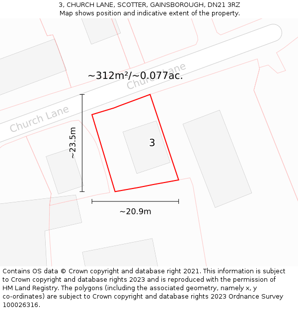 3, CHURCH LANE, SCOTTER, GAINSBOROUGH, DN21 3RZ: Plot and title map
