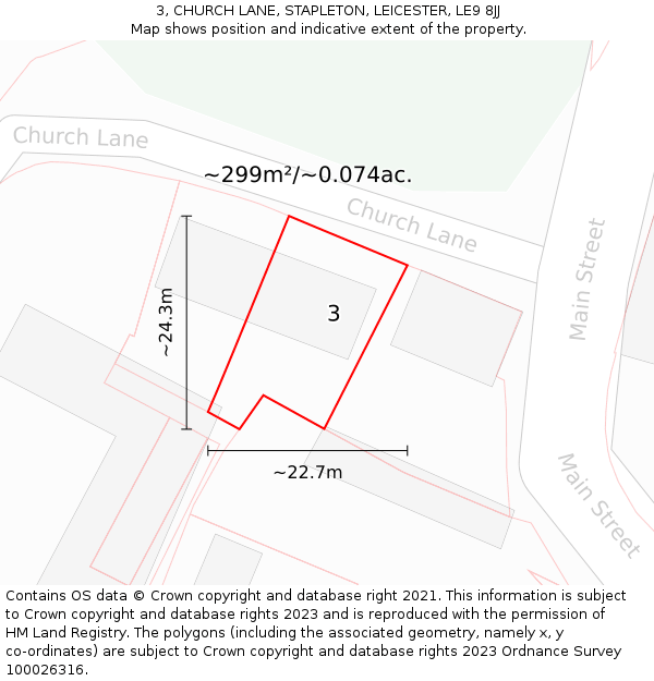 3, CHURCH LANE, STAPLETON, LEICESTER, LE9 8JJ: Plot and title map