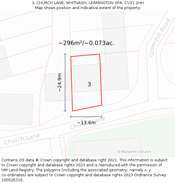 3, CHURCH LANE, WHITNASH, LEAMINGTON SPA, CV31 2HH: Plot and title map