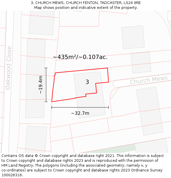 3, CHURCH MEWS, CHURCH FENTON, TADCASTER, LS24 9RE: Plot and title map