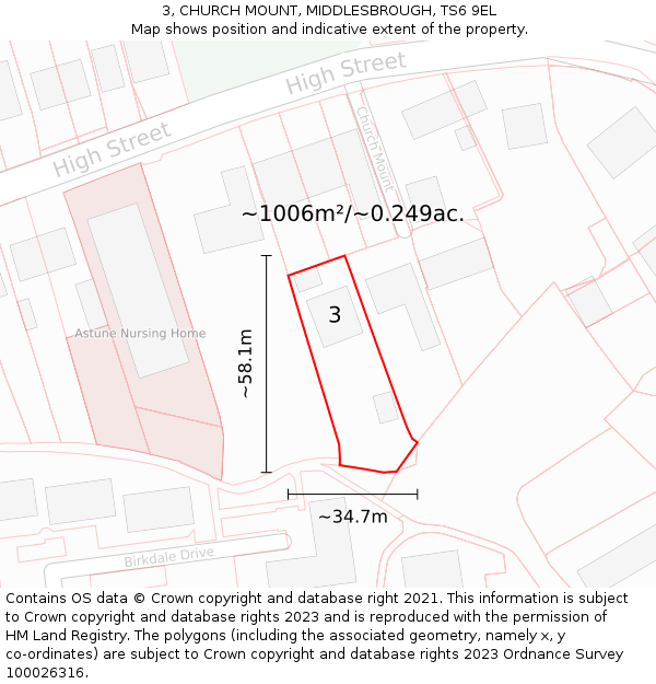 3, CHURCH MOUNT, MIDDLESBROUGH, TS6 9EL: Plot and title map