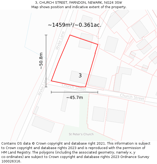 3, CHURCH STREET, FARNDON, NEWARK, NG24 3SW: Plot and title map