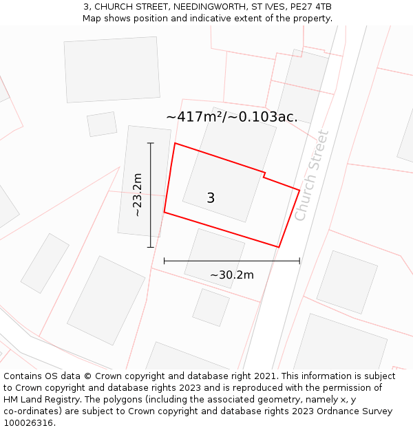 3, CHURCH STREET, NEEDINGWORTH, ST IVES, PE27 4TB: Plot and title map