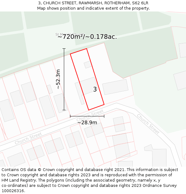 3, CHURCH STREET, RAWMARSH, ROTHERHAM, S62 6LR: Plot and title map