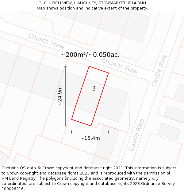 3, CHURCH VIEW, HAUGHLEY, STOWMARKET, IP14 3NU: Plot and title map