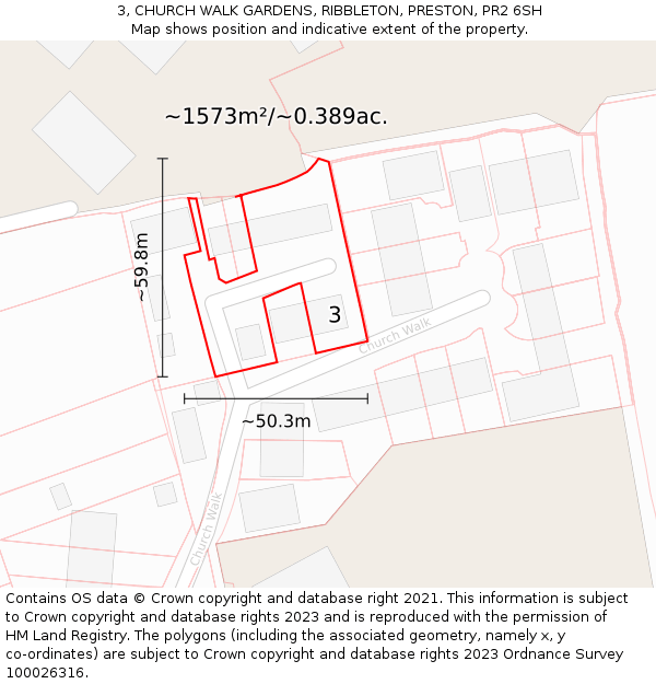 3, CHURCH WALK GARDENS, RIBBLETON, PRESTON, PR2 6SH: Plot and title map