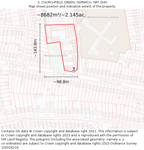 3, CHURCHFIELD GREEN, NORWICH, NR7 0HN: Plot and title map