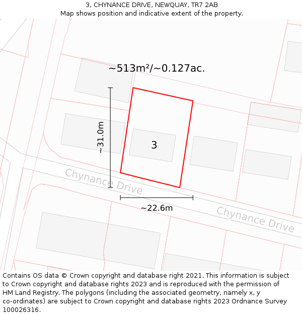 3, CHYNANCE DRIVE, NEWQUAY, TR7 2AB: Plot and title map